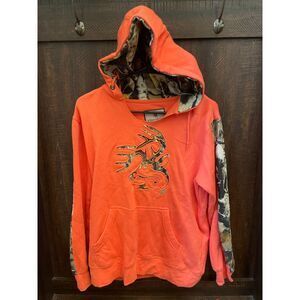 Hoodie Blaze Orange Camo Deer Graphic Pullover Size M Hunting Outdoor